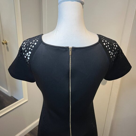 T Tahari Black Laser Cut Scallop Trim Midi Dress, Size 4 - Picture 11 of 16